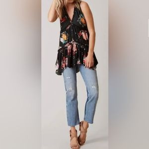 Free People High Low Haze Black Floral Sleeveless Tunic Top XS Small